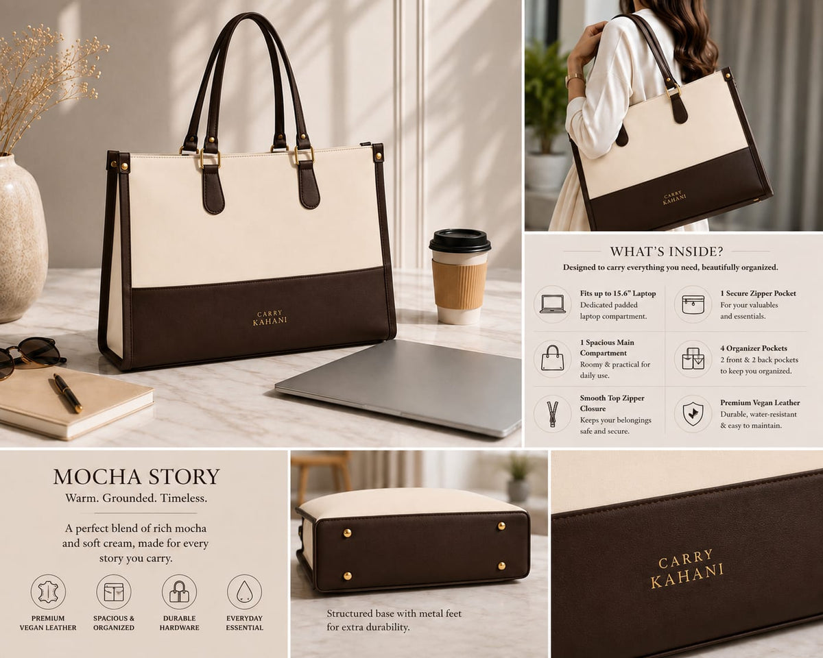 Mocha Story Laptop Tote